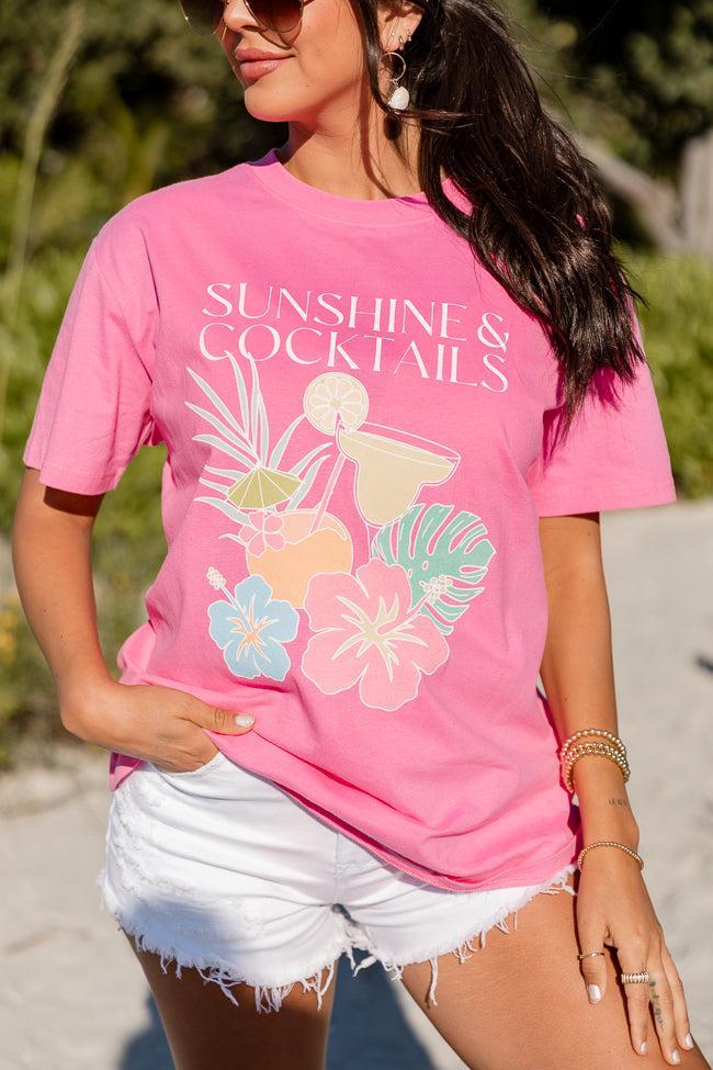 Sunshine and Cocktails Hot Pink Oversized Graphic Tee Product Image