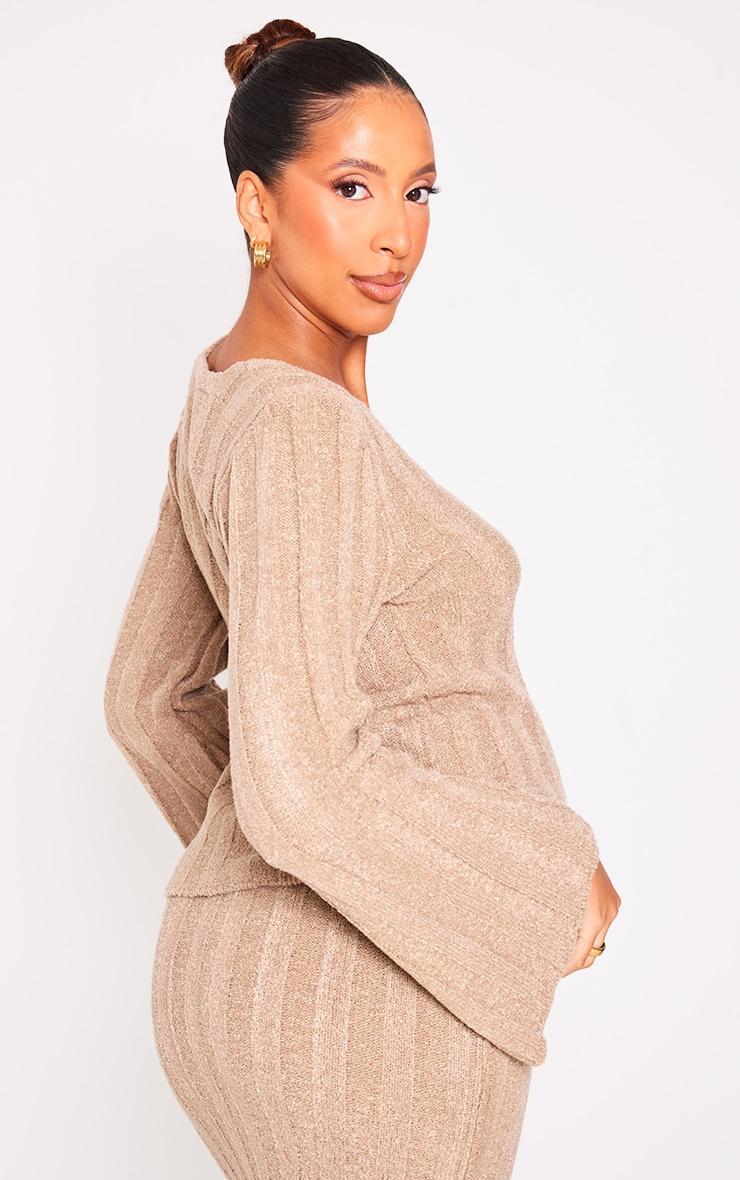 Maternity Taupe Thick Rib Knitted Long Sleeve Sweater Product Image