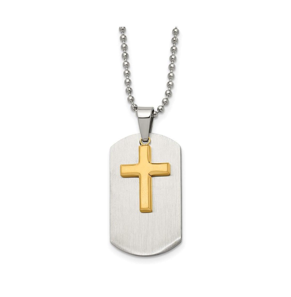 Chisel Brushed Yellow Ip-plated 2 Piece Cross Dog Tag Ball Chain Product Image