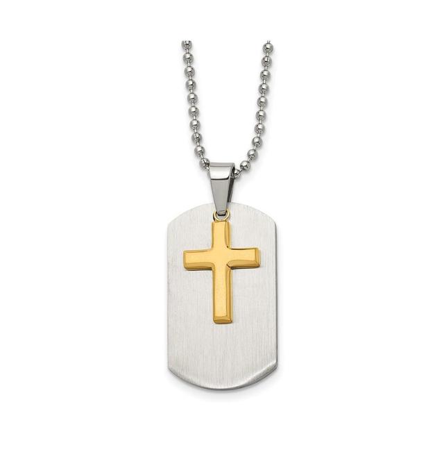 Chisel Brushed Yellow Ip-plated 2 Piece Cross Dog Tag Ball Chain Product Image