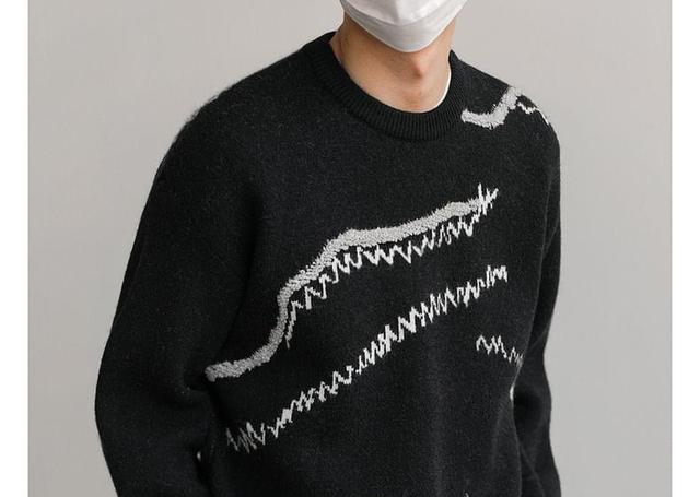 Crew Neck Drop Shoulder Print Sweater Product Image