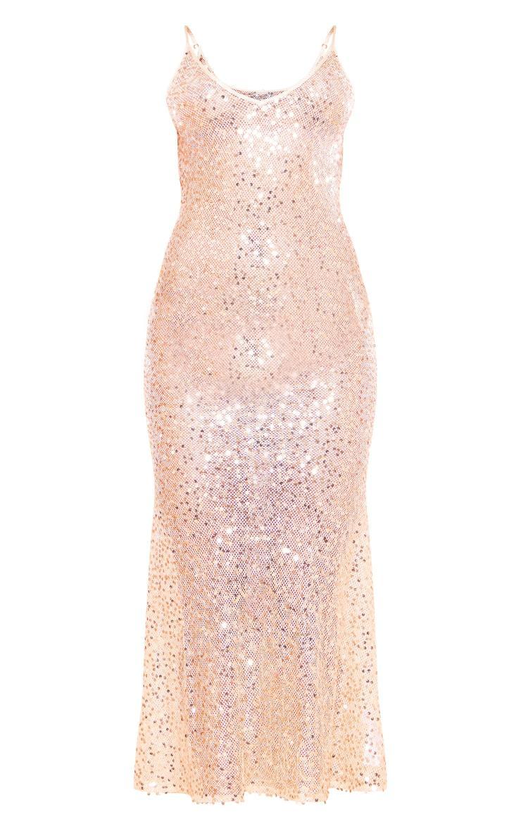 Gold Sequin V Neck Maxi Dress Product Image