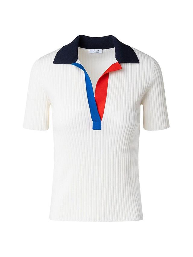 Womens Rib-Knit Wool Polo Top Product Image