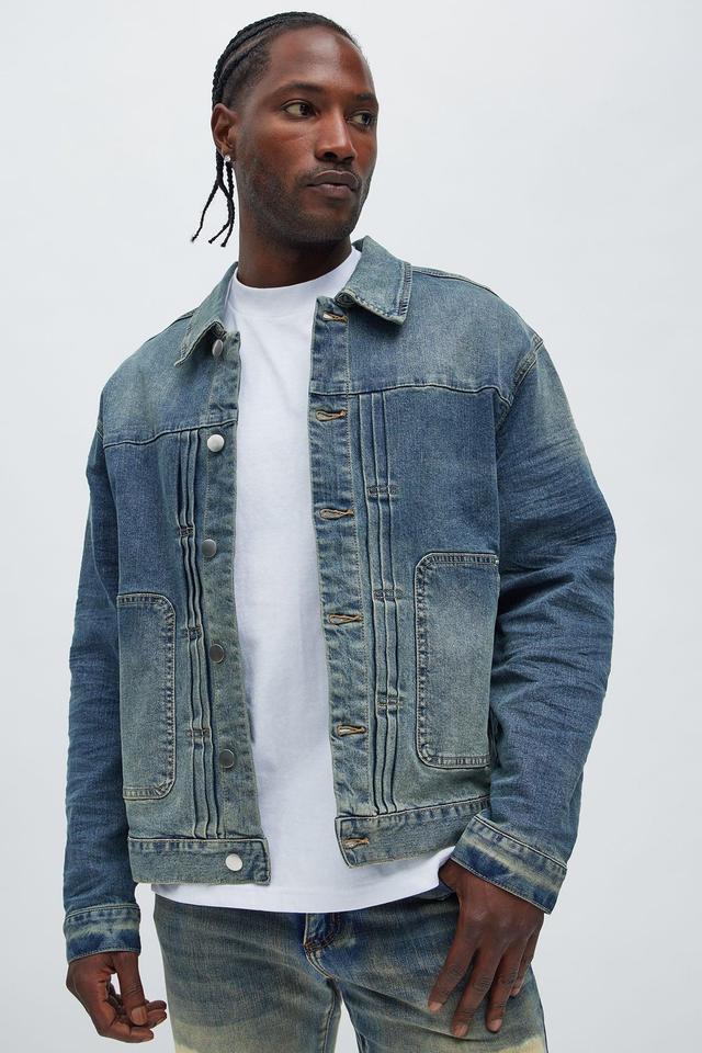 Patrick Pleated Trucker Jacket - Vintage Blue Wash Product Image