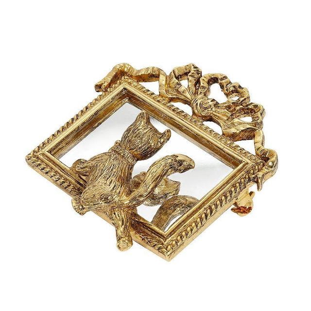 1928 Gold Tone Cat Mirror Pin, Womens, Yellow Product Image