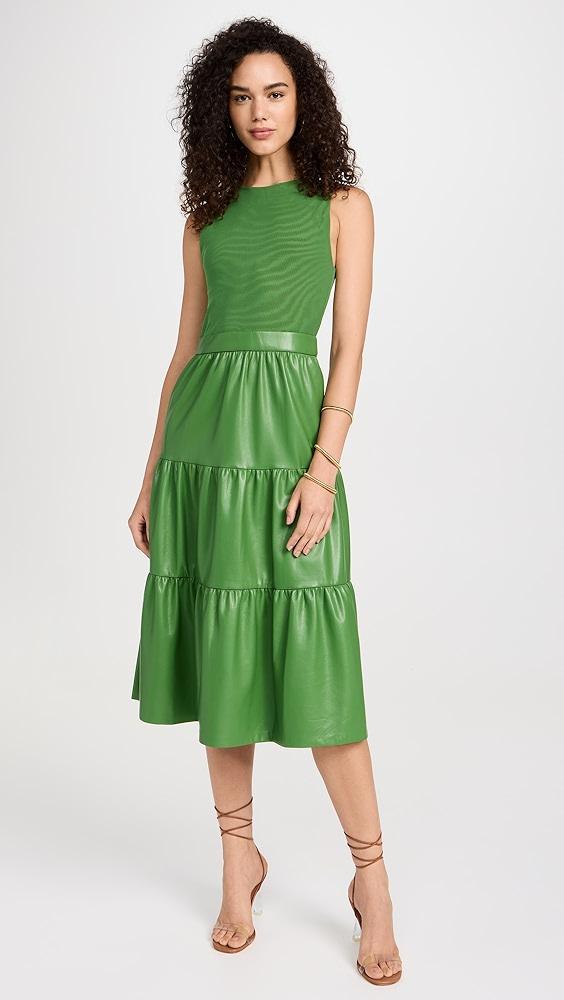 alice + olivia Conley Vegan Leather Tiered Midi Dress | Shopbop Product Image