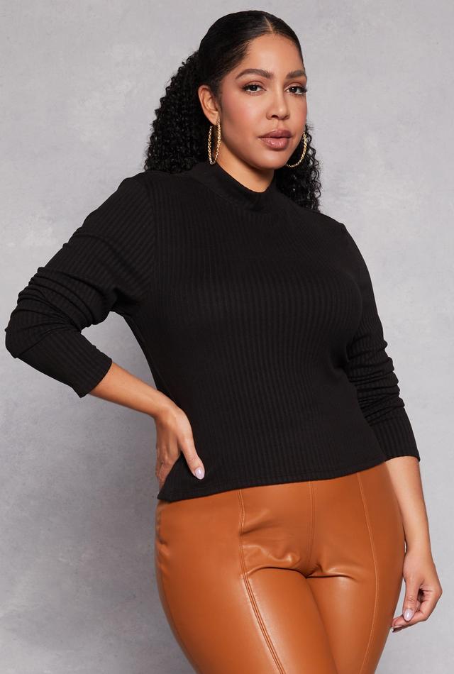 Womens Plus Size Ribbed Knit Mock Neck Top Product Image