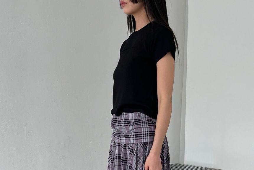 High-Waist Plaid Irregular Midi Skirt product image