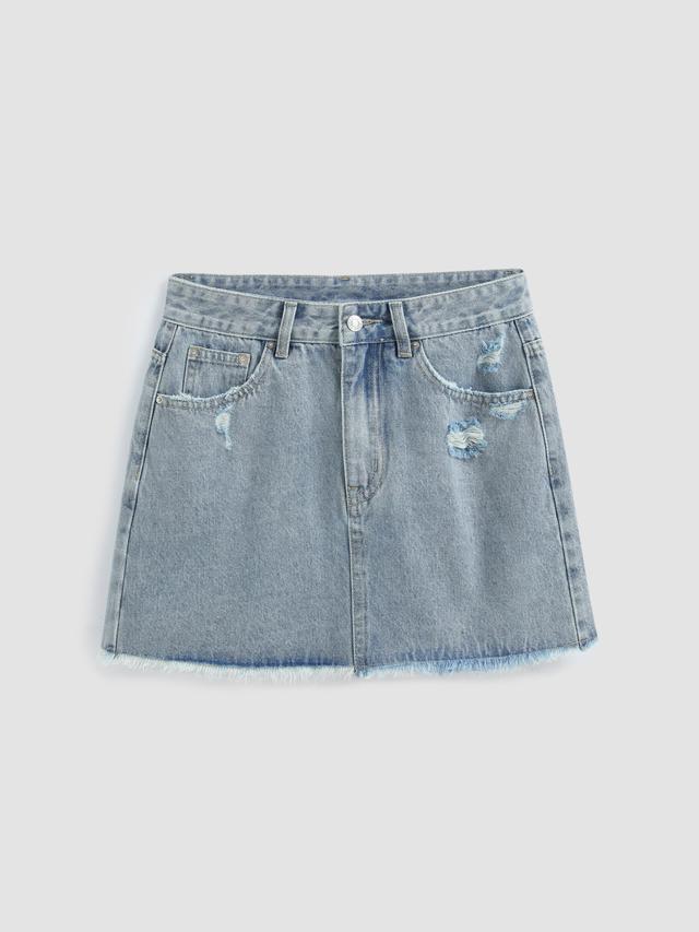 Denim High Waist Ripped Mini Skirt Product Image