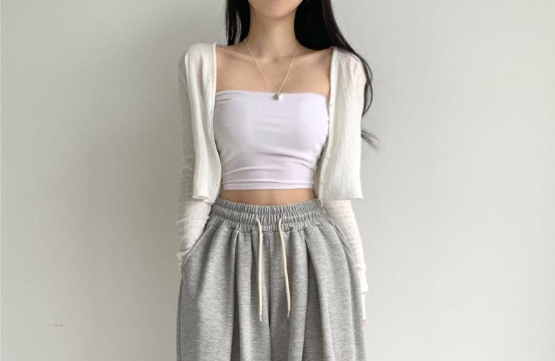 Drawstring Waist Plain Fleece-Lined Wide Leg Sweatpants Product Image