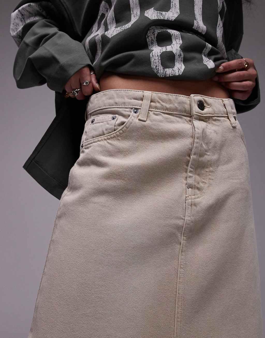 Topshop denim low slung maxi skirt Product Image