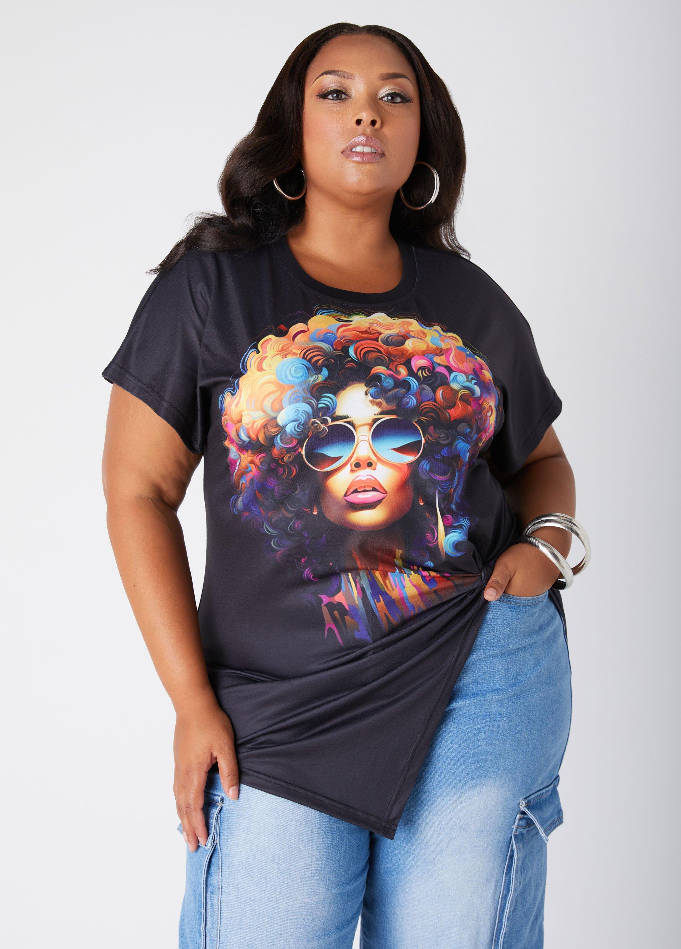 Plus Size Portrait Knotted Graphic Tee Ashley Stewart product image