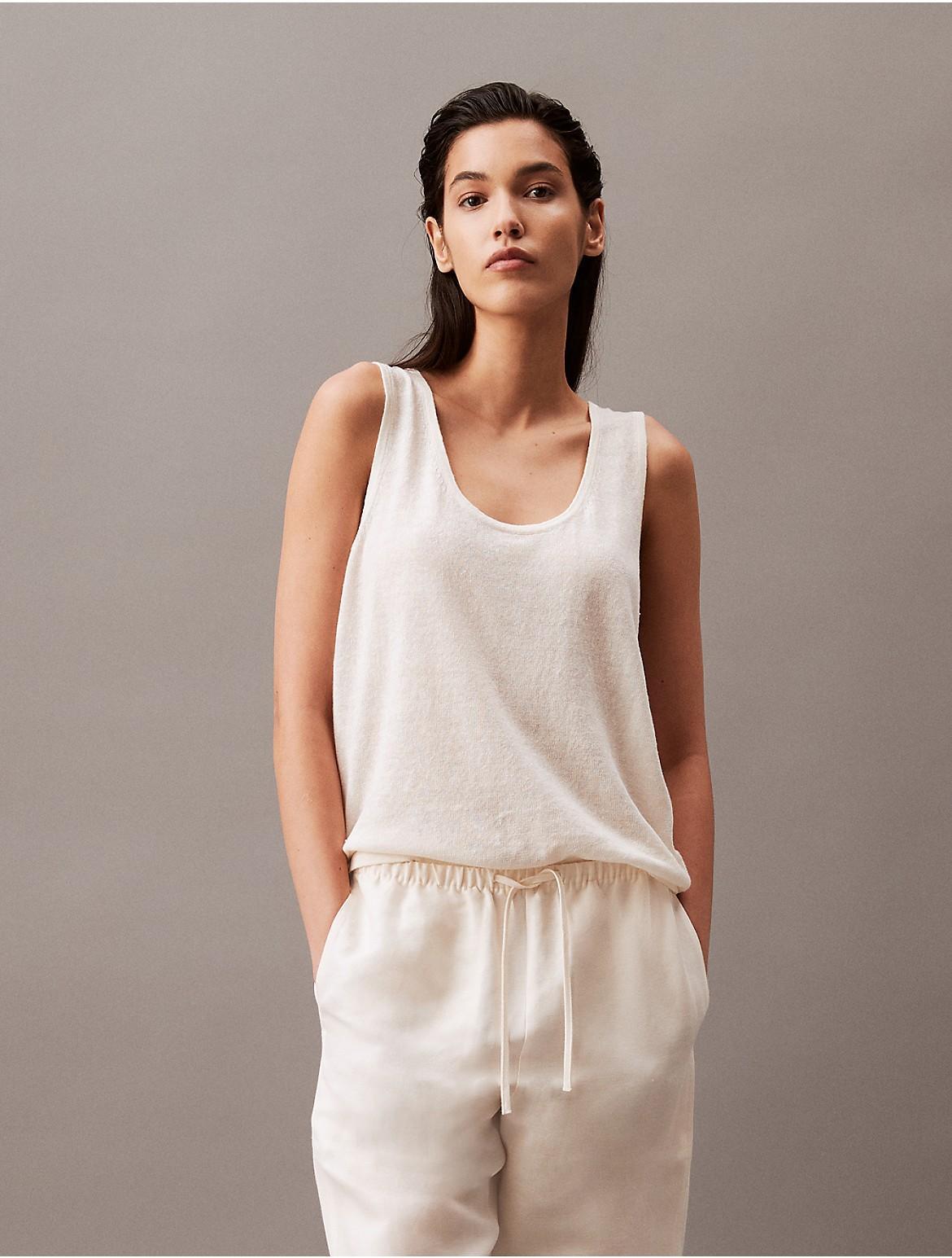 Calvin Klein Womens Linen Blend Sweater Tank Top - White - M Product Image