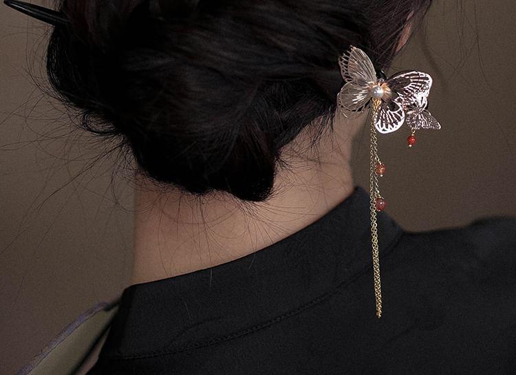 Butterfly Faux Pearl Wooden Hair Stick Product Image