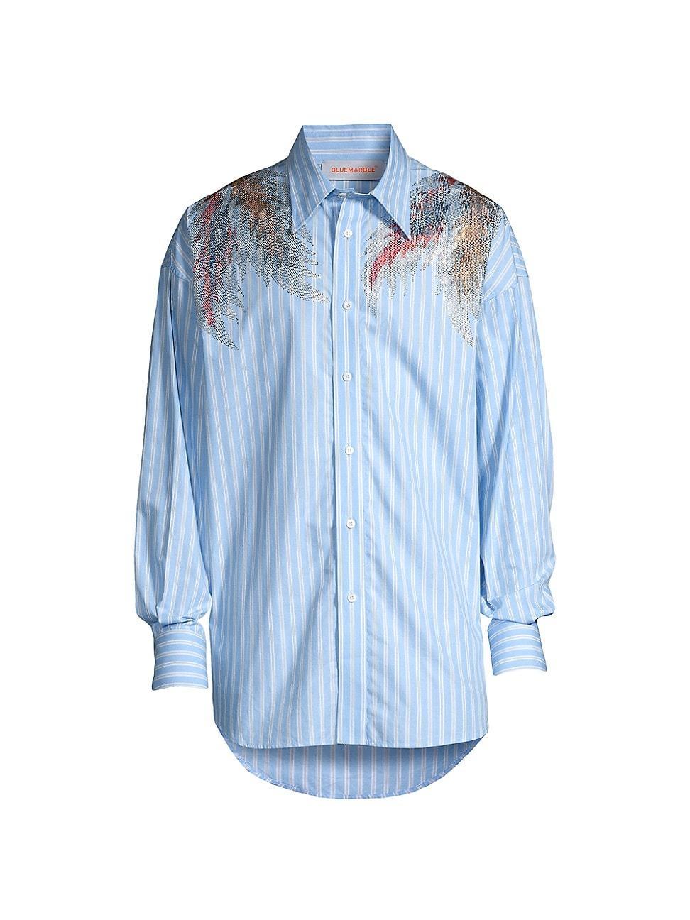 Mens Rhinestone Stardust Striped Poplin Shirt Product Image