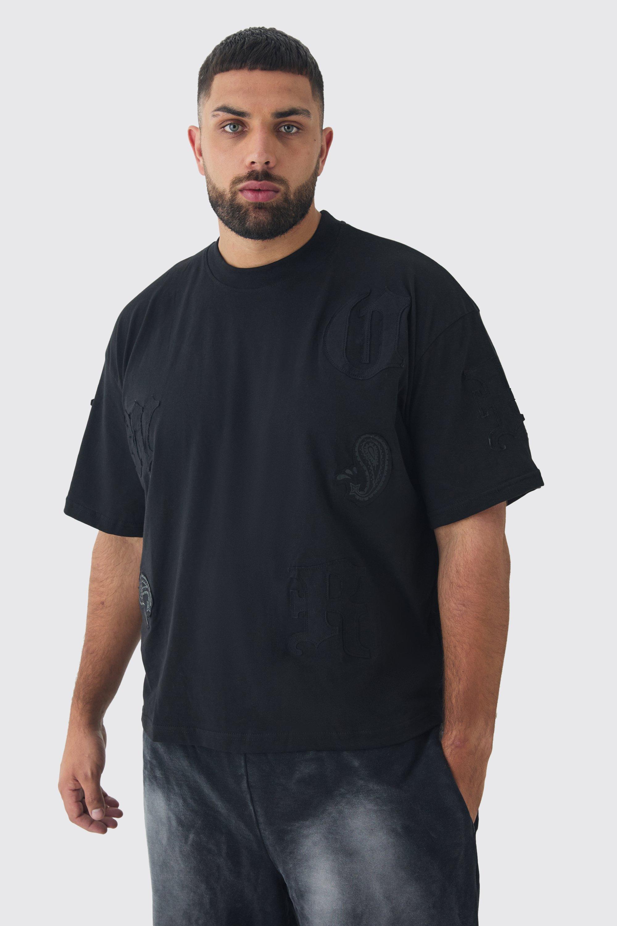 Plus Oversized Boxy Paisley Applique T-Shirt | boohooMAN USA Product Image