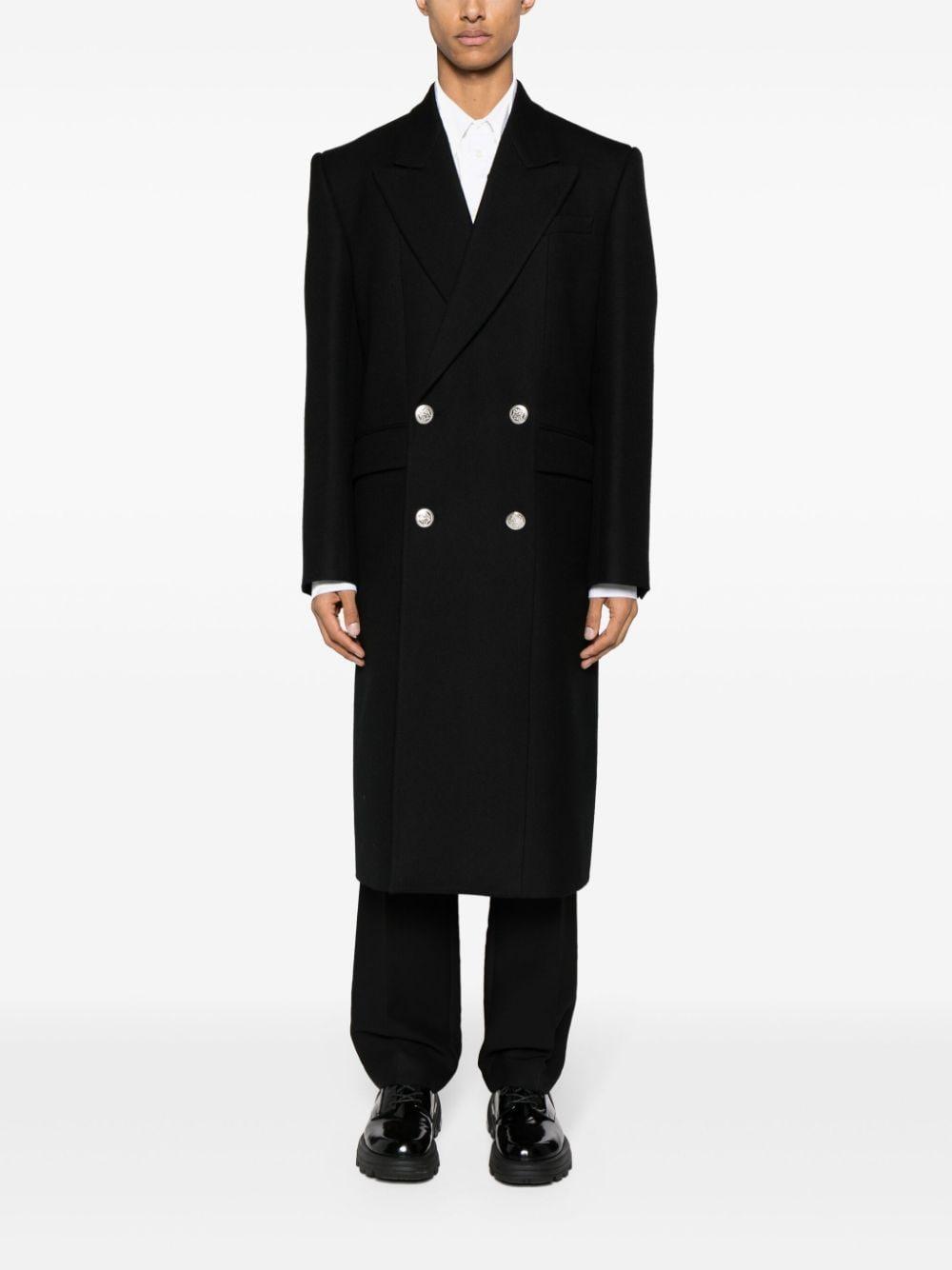 Wool Double-breasted Coat In Schwarz Product Image