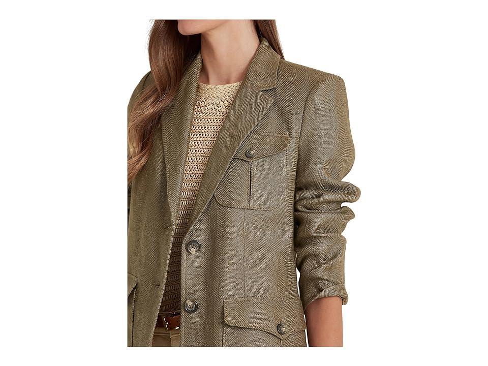 Lauren Ralph Lauren Herringbone Linen Blazer (Olive Fern) Women's Clothing Product Image