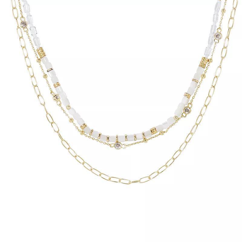 LC Lauren Conrad Gold Tone 3-Row Multi Translucent Beads Necklace, Womens, White Product Image