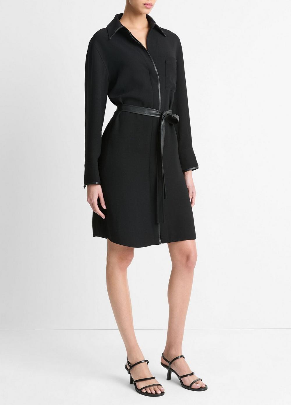 Faux Leather-Trim Shirt Dress Product Image