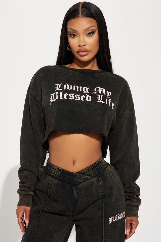 Living My Blessed Life Crew Neck Sweatshirt - Black Wash Product Image