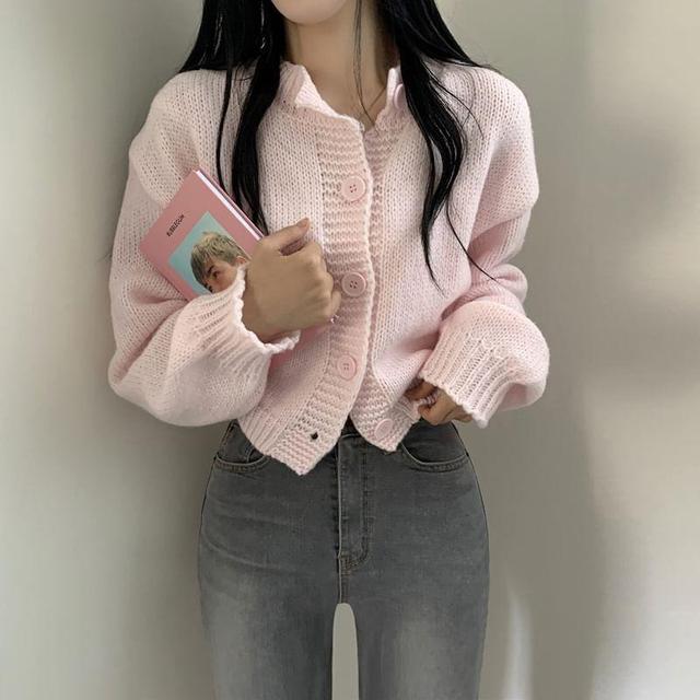 Round Neck Plain Cardigan Product Image