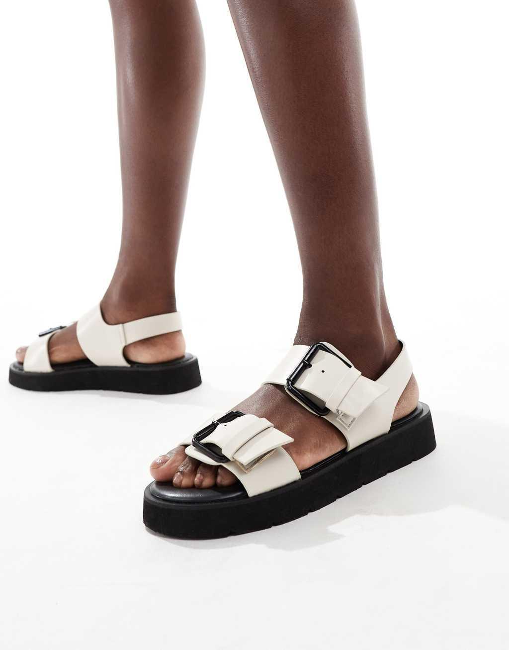 Truffle Collection double strap sandals in white Product Image