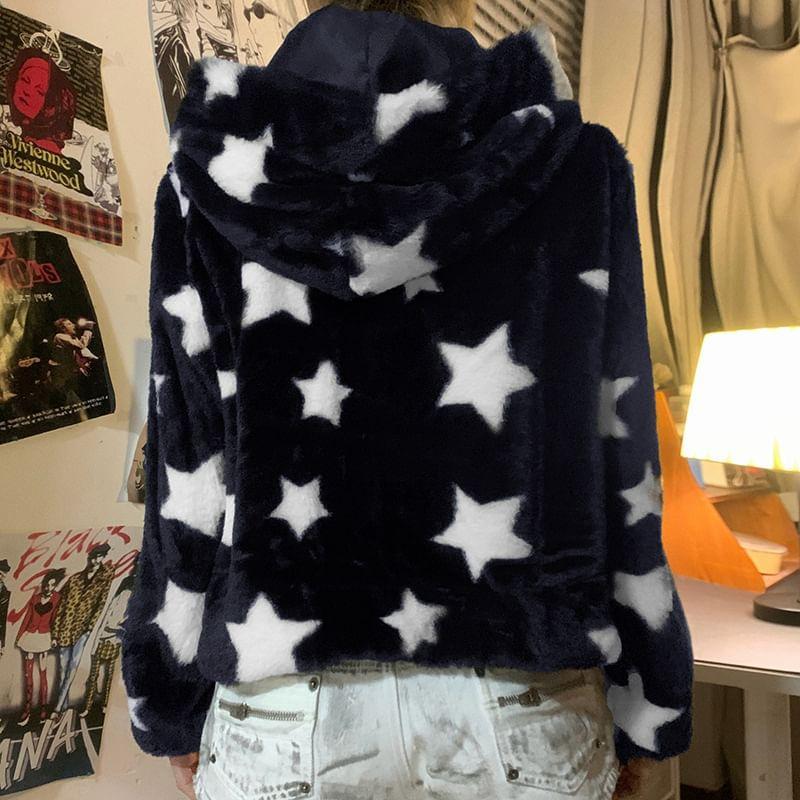 Star Pattern Zip-Up Hoodie Product Image