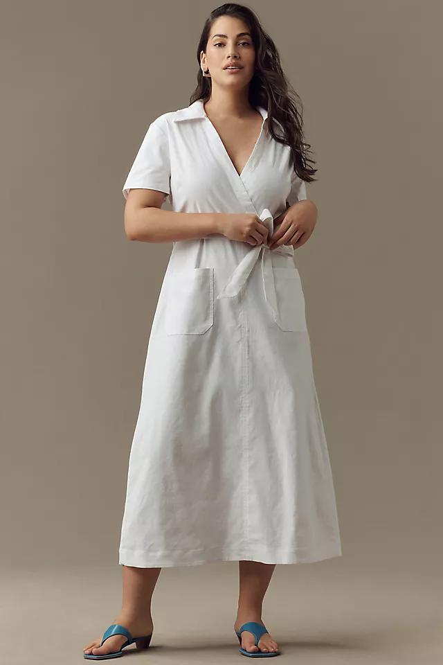 Maeve Short-Sleeve Linen Tie-Waist Midi Dress Product Image