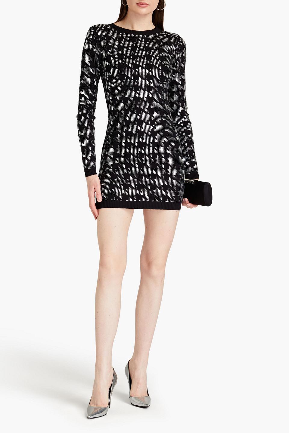 Leanna Crystal-embellished Knit Mini Dress In Black Silver Houndstooth Product Image