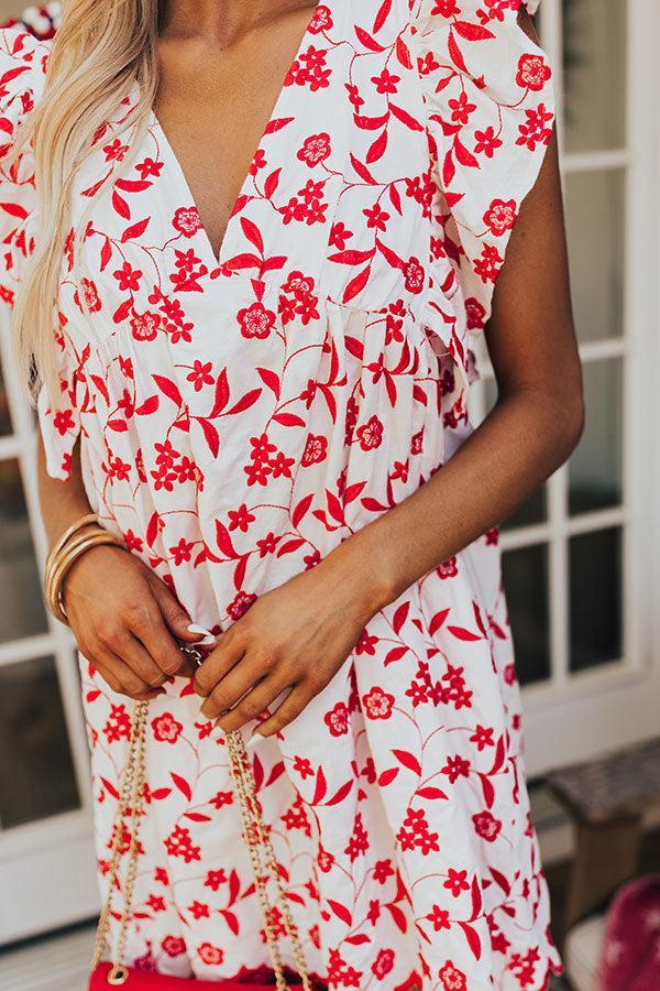 Ready For Vacay Embroidered Babydoll Dress in Red Product Image