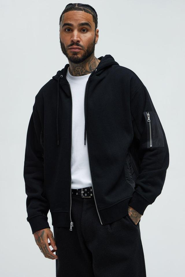 Tyson Faux Bomber Zip Up Hoodie - Black Product Image