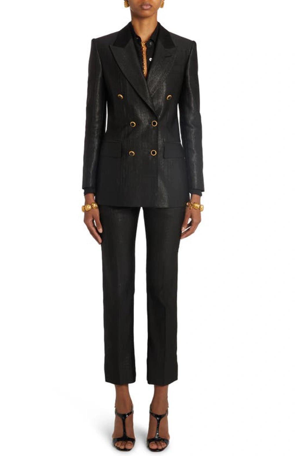 TOM FORD Mid-rise Broken Metallic Straight-leg Ankle Tailored Pants In Black Product Image