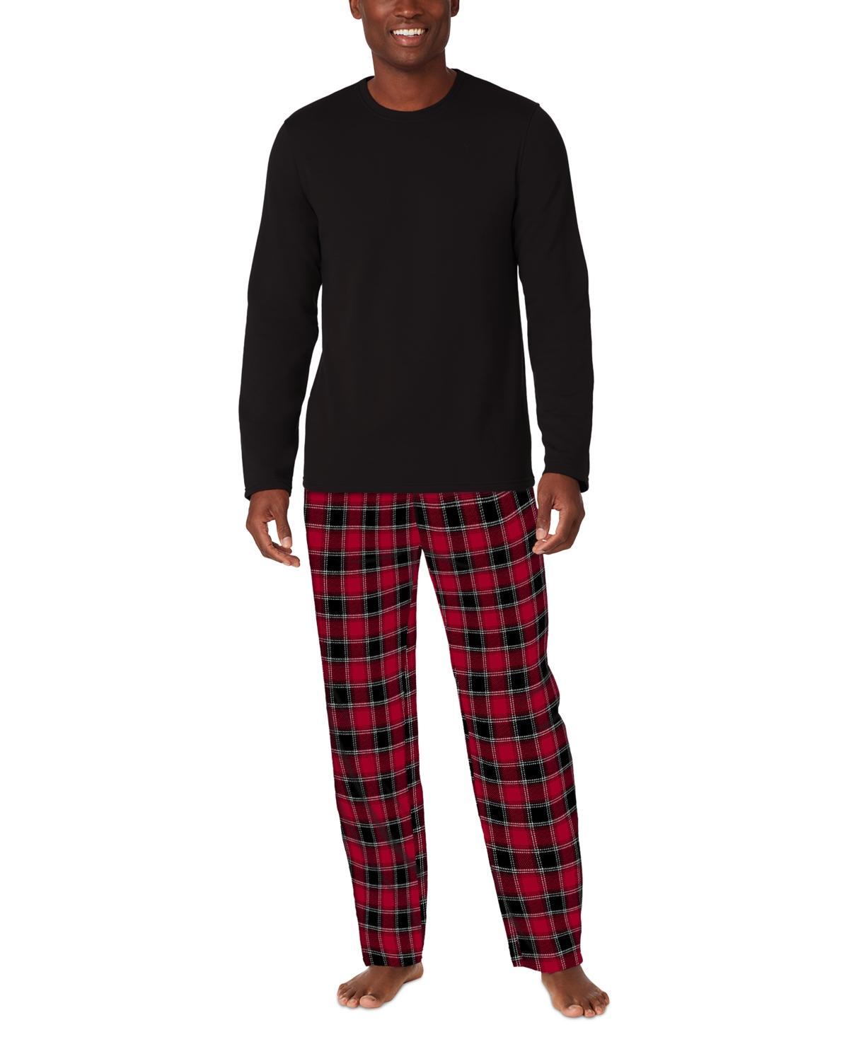 Cuddl Duds Mens Cozy Lodge 2-Pc. Solid French Terry Sweatshirt & Plaid Pajama Pants Set Product Image