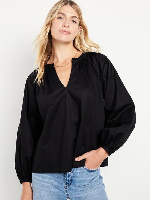 Long-Sleeve Split-Neck Top Product Image