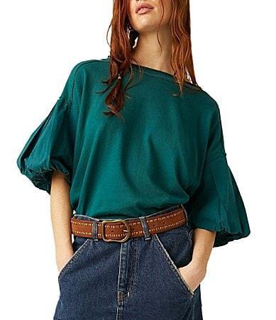 Free People Blossom Short Puffed Sleeve Knit Shirt Product Image