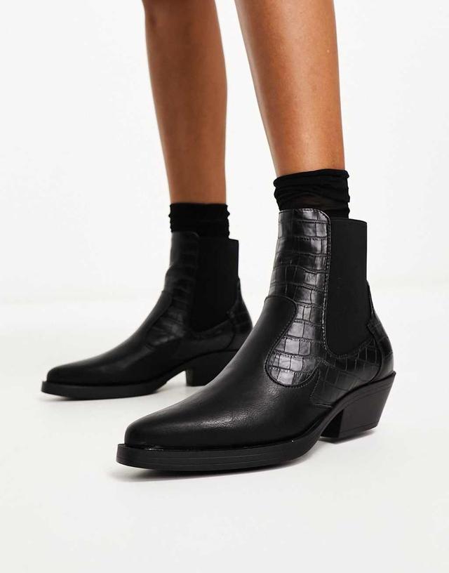 Only faux croc detail western boots in black  Product Image