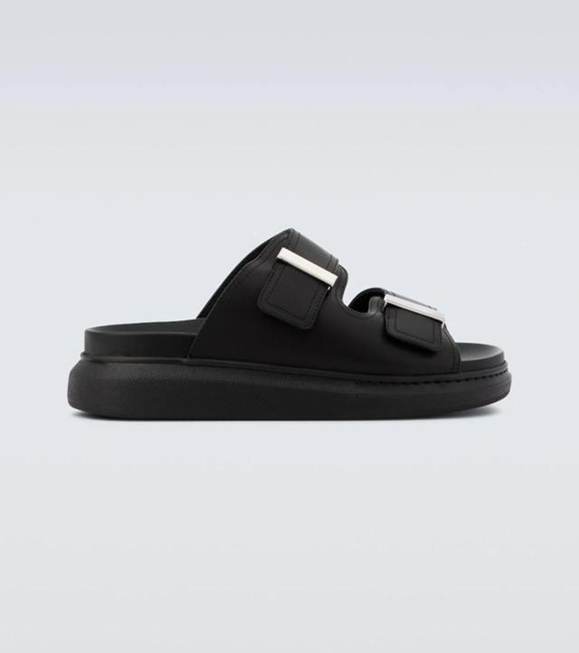 Oversized Strap-front Sandals In Black Silver Product Image