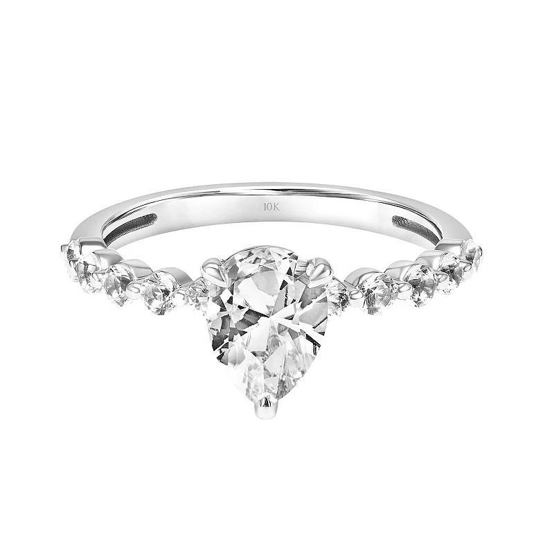 Love Always 10k White Gold Pear-Cut Lab-Created White Sapphire Engagement Ring, Womens Product Image