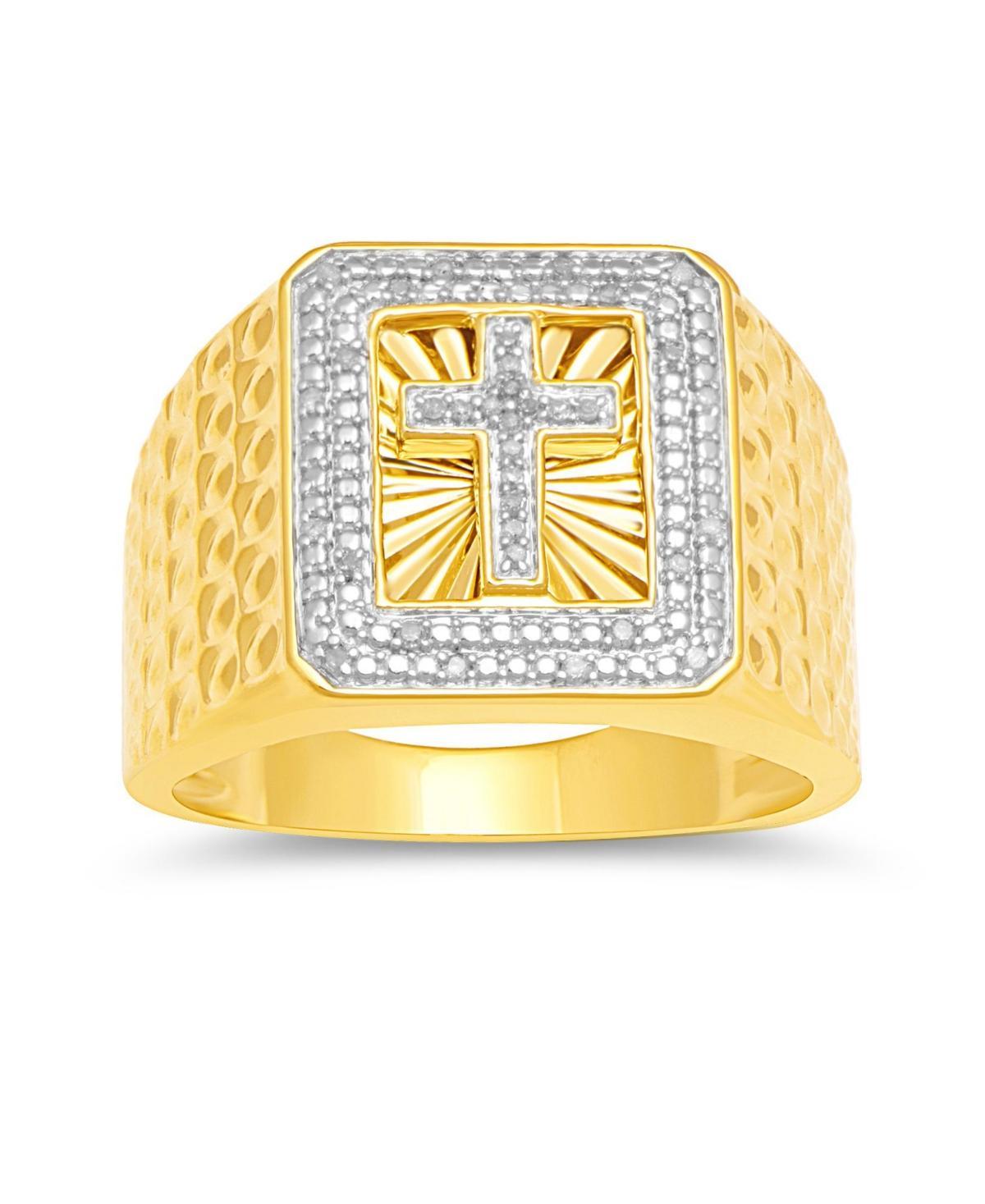 Mens Diamond Cross Ring (1/10 ct. t.w.) in 18k Gold-Plated Sterling Silver Product Image