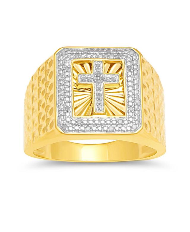 Mens Diamond Cross Ring (1/10 ct. t.w.) in 18k Gold-Plated Sterling Silver Product Image