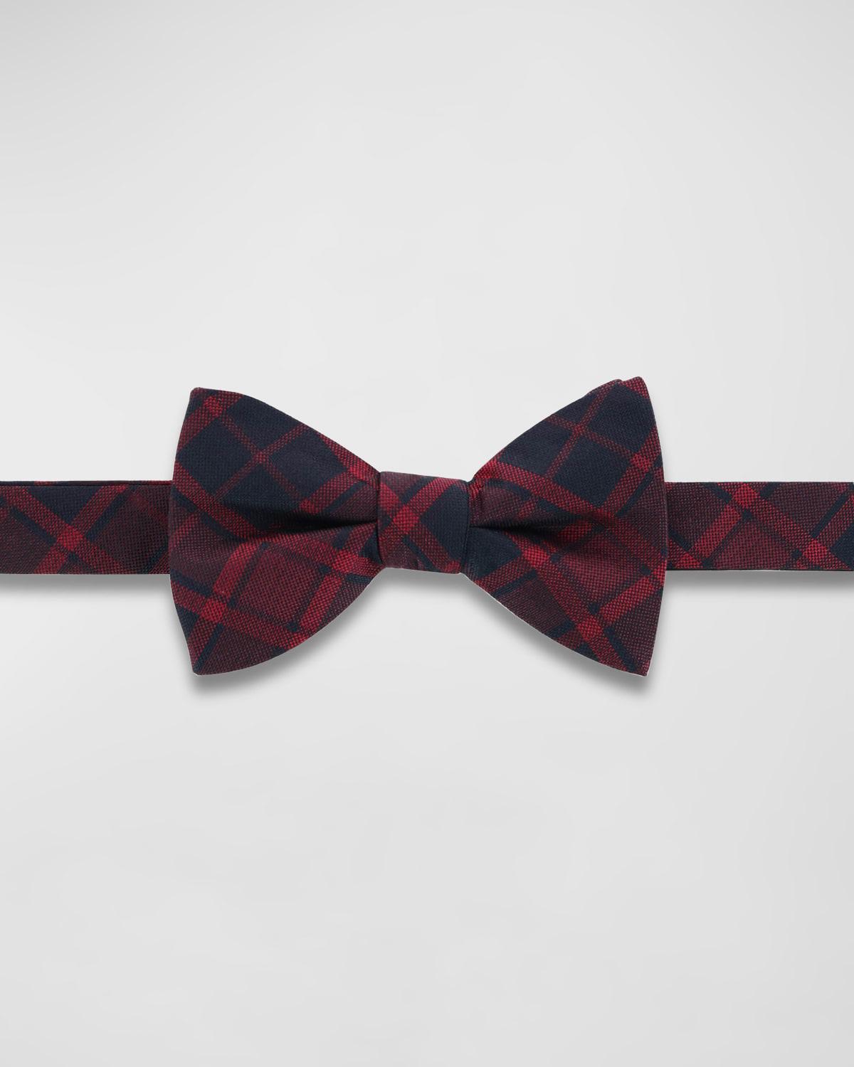 Trafalgar Mens Kincade Red Blackwatch Plaid Silk Bow Tie Product Image