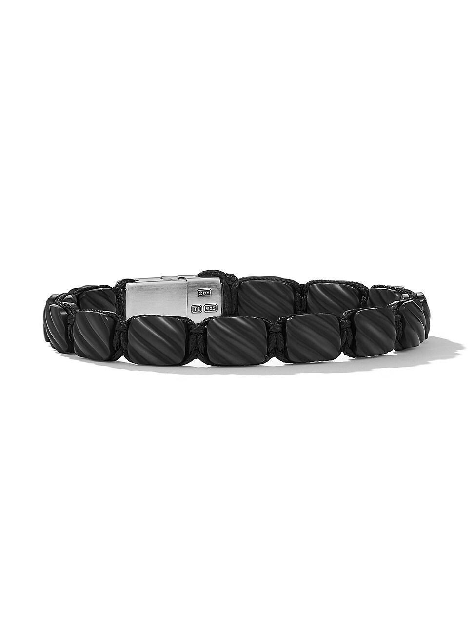 David Yurman Mens Sculpted Cable Woven Tile Bracelet in Black Titanium with Sterling Silver and Black Nylon, 8.5mm Product Image