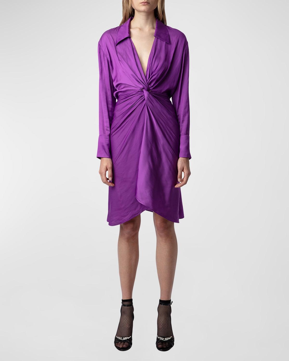 Zadig & Voltaire Rozo Gathered Long Sleeve Satin Dress Product Image