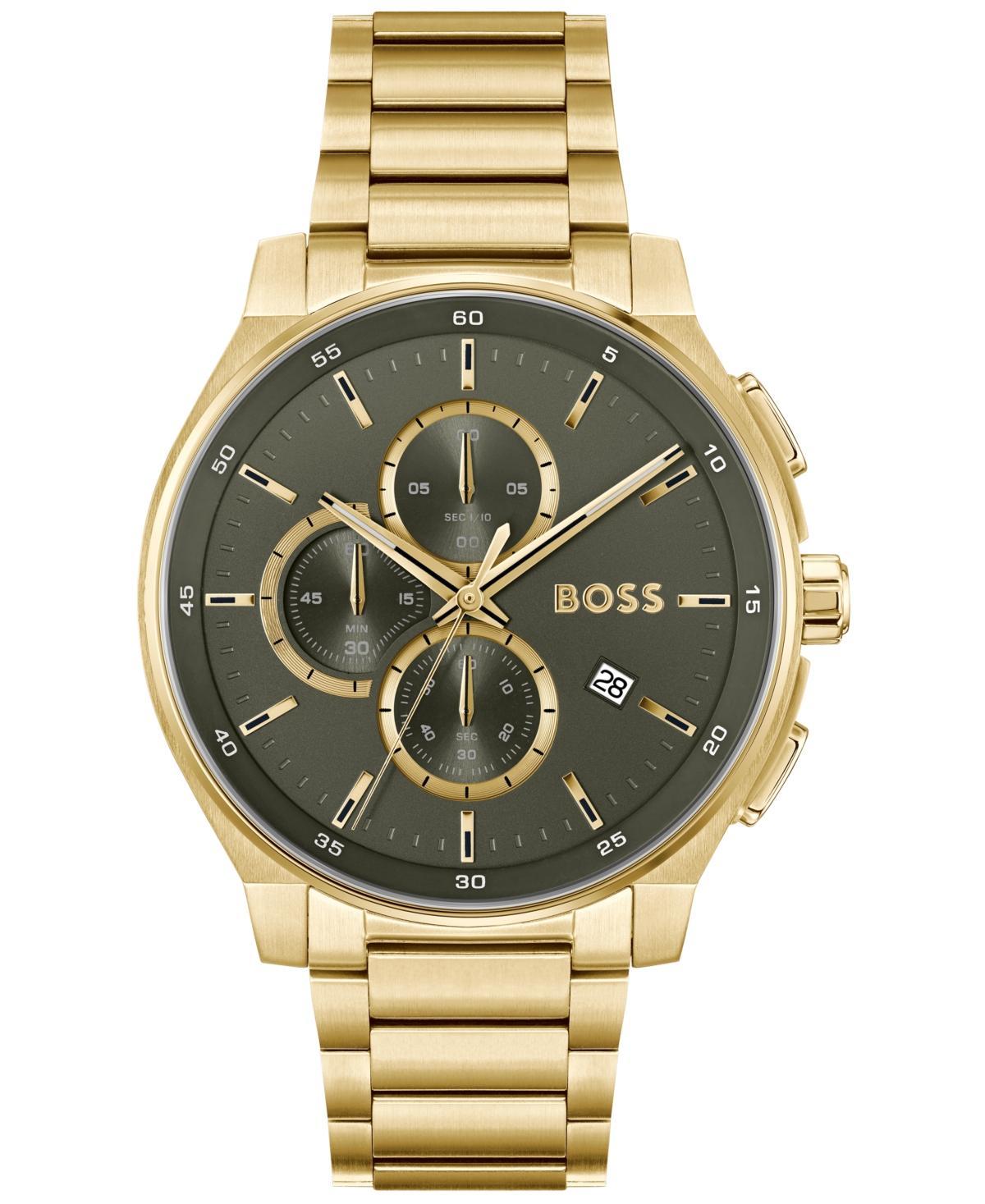 Hugo Boss Mens Peak 2.0 Quartz Chrono Ionic Plated Thin Gold Steel Watch 45mm - Gold-tone Product Image