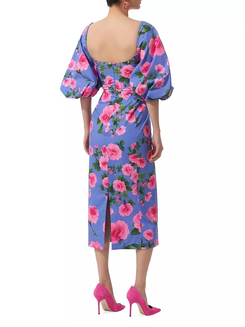 Floral Stretch-Cotton Balloon-Sleeve Midi-Dress Product Image