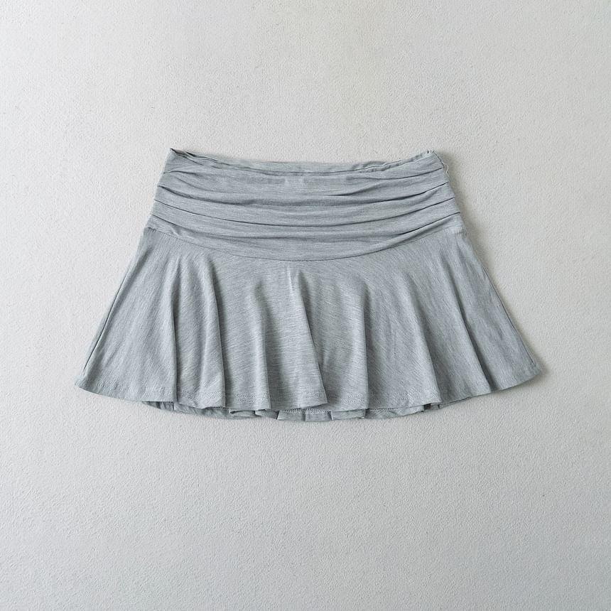 High Rise Plain Ruched A-Line Mini Skirt Product Image