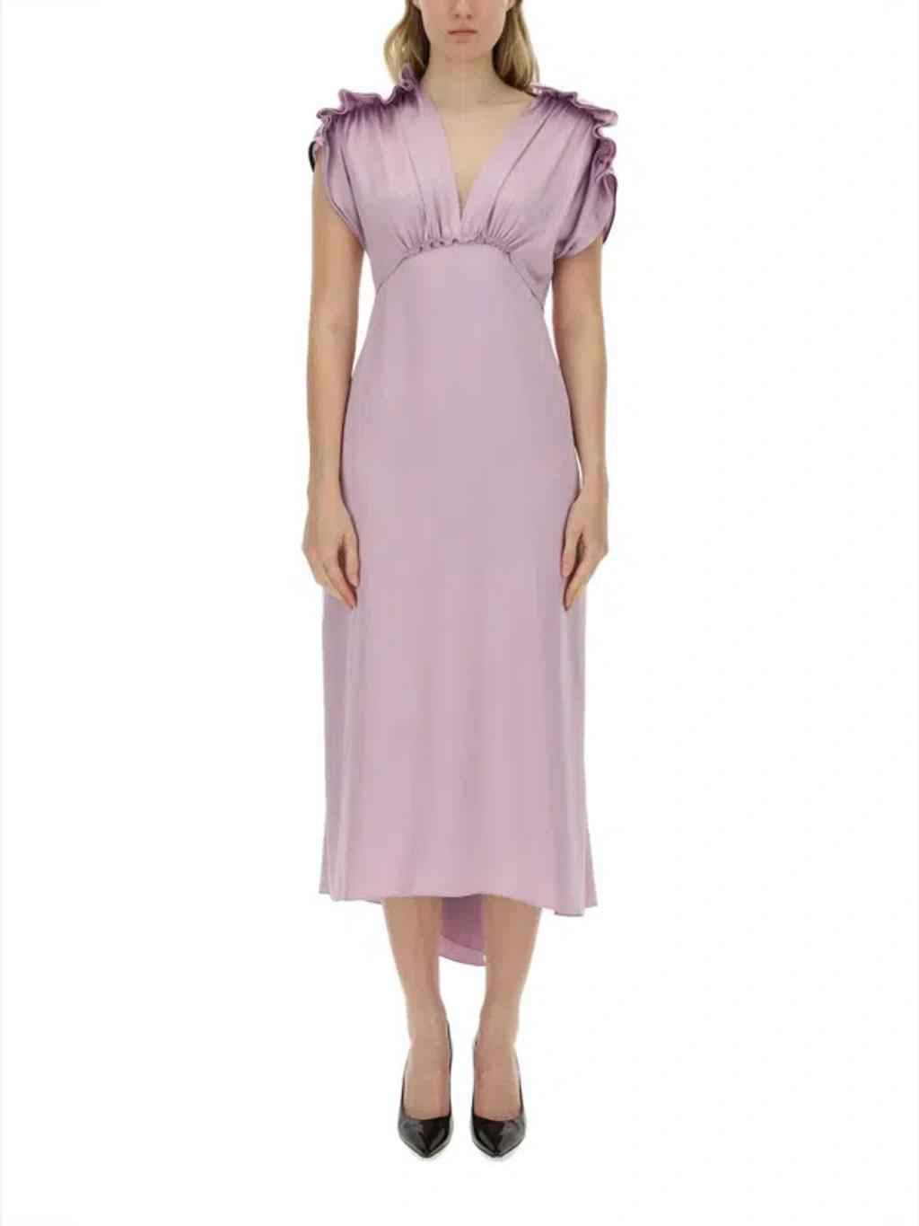 Women's V-neck Ruffle Midi Dress In Lilac Product Image