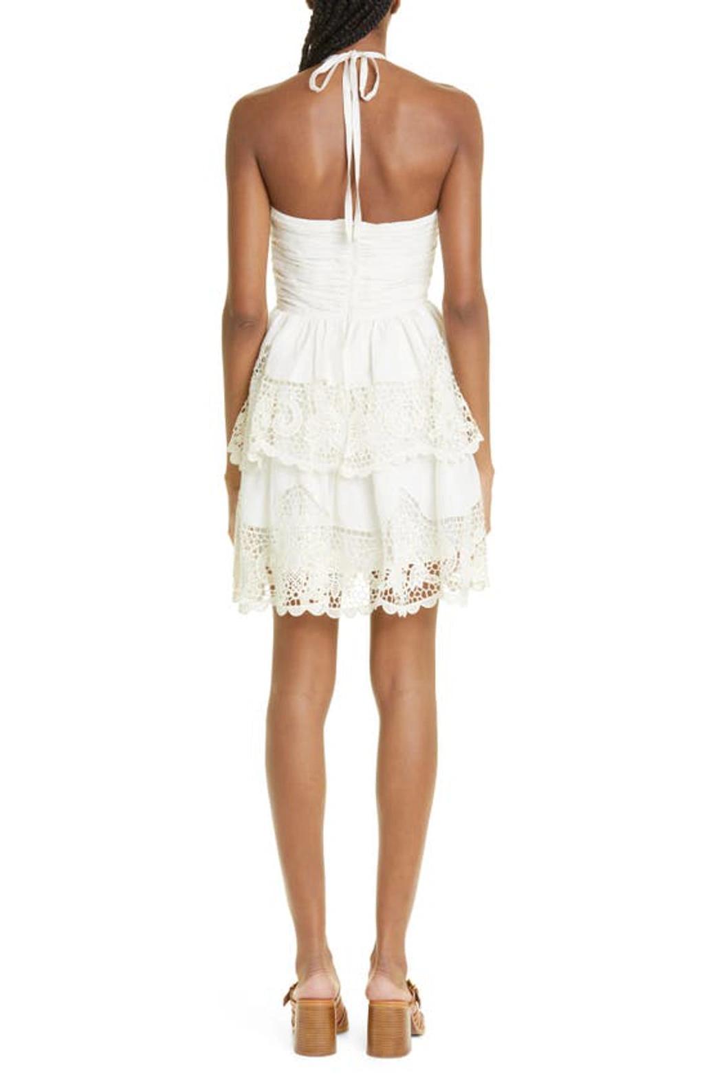 Savannah Embroidered Halter Mini Dress In Ivory Product Image