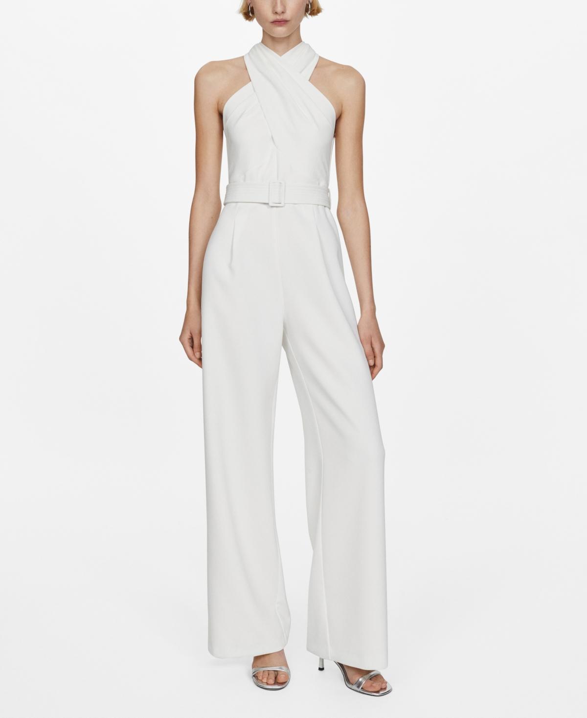 Mango Womens Belted Crossover Collar Jumpsuit Product Image